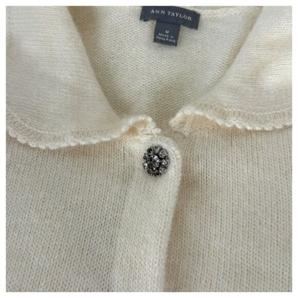 Ann Taylor Ivory Angora Blend Cardigan Sweater Button Front Size Medium Women - Picture 9 of 9